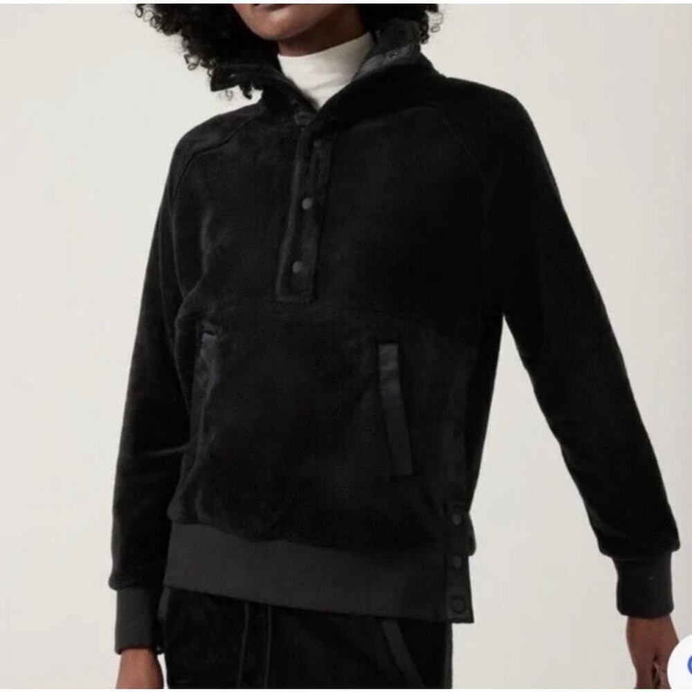 Athleta Recovery Cozy Fleece half snap pullover black small loungewear active
